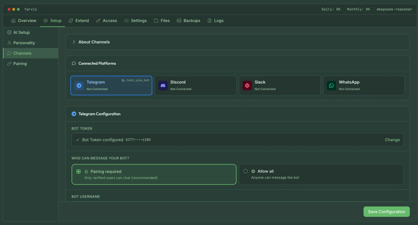 Telegram, WhatsApp, Discord, Slack